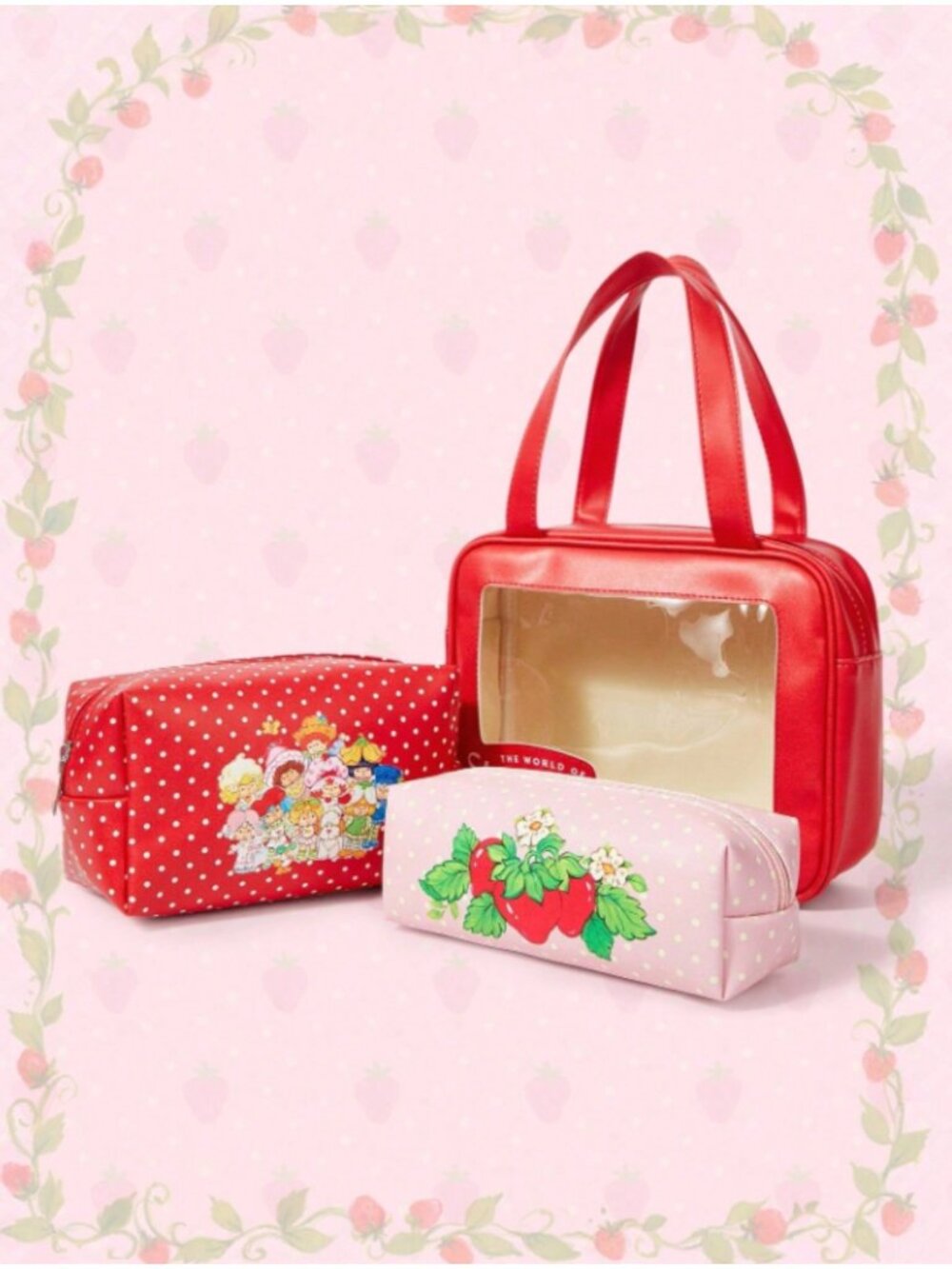 Strawberry Shortcake 3-Piece Cosmetic Bag Set Large Capacity Travel Makeup